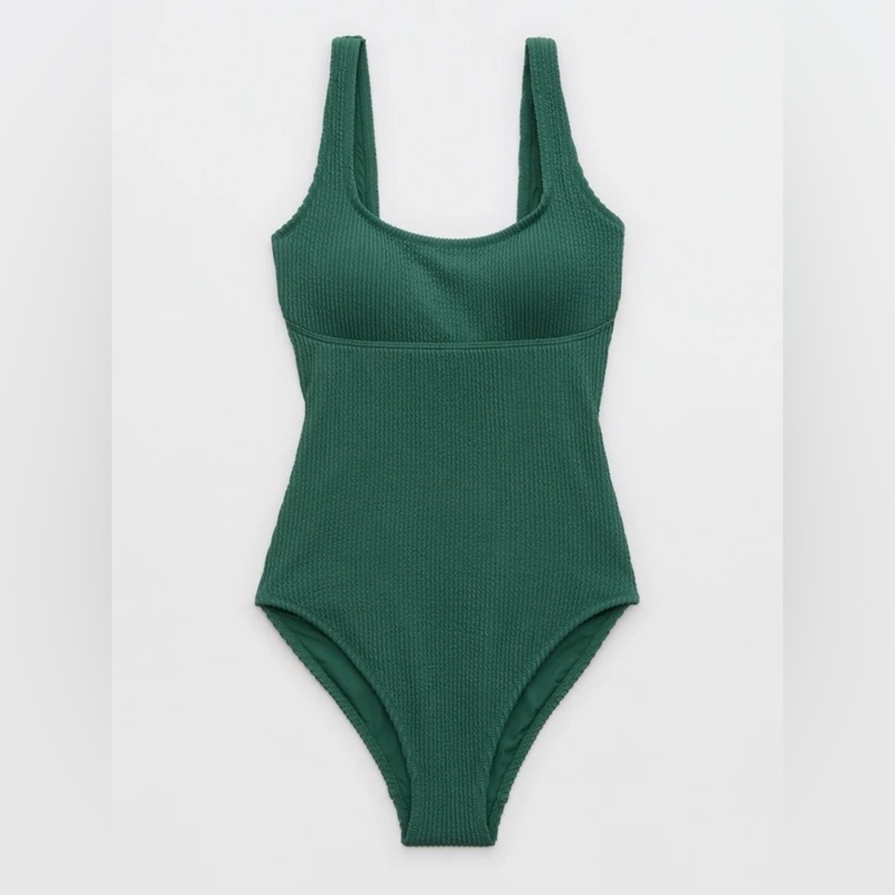 Aerie Swimsuit One Piece Womens Large Flattering Forest Green Built-in Bra NWT
